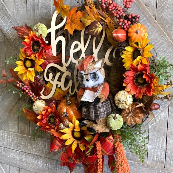 Handmade Fall Wreath, Fox, Home Decor - Picture 2 of 2